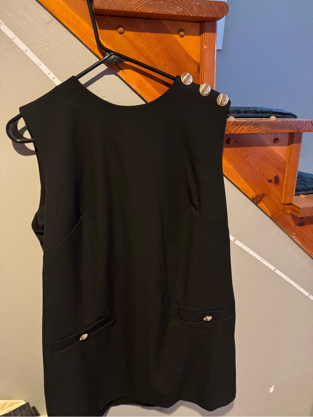 H&M Black Sleeveless Shift Dress with Button Detail